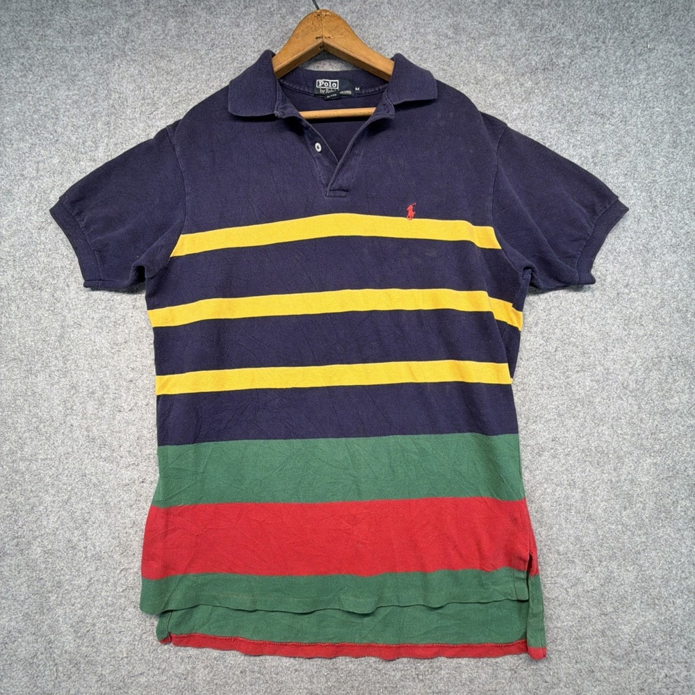 Vintage Polo Ralph Lauren Striped Short Sleeve Shirt Medium Made In USA Faded